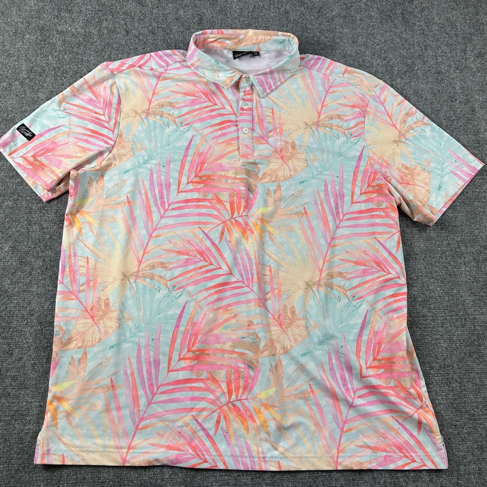 Sunday Swagger Polo Shirt Mens 2XL Multicolor‎ Tropical Palm Print Golf Top